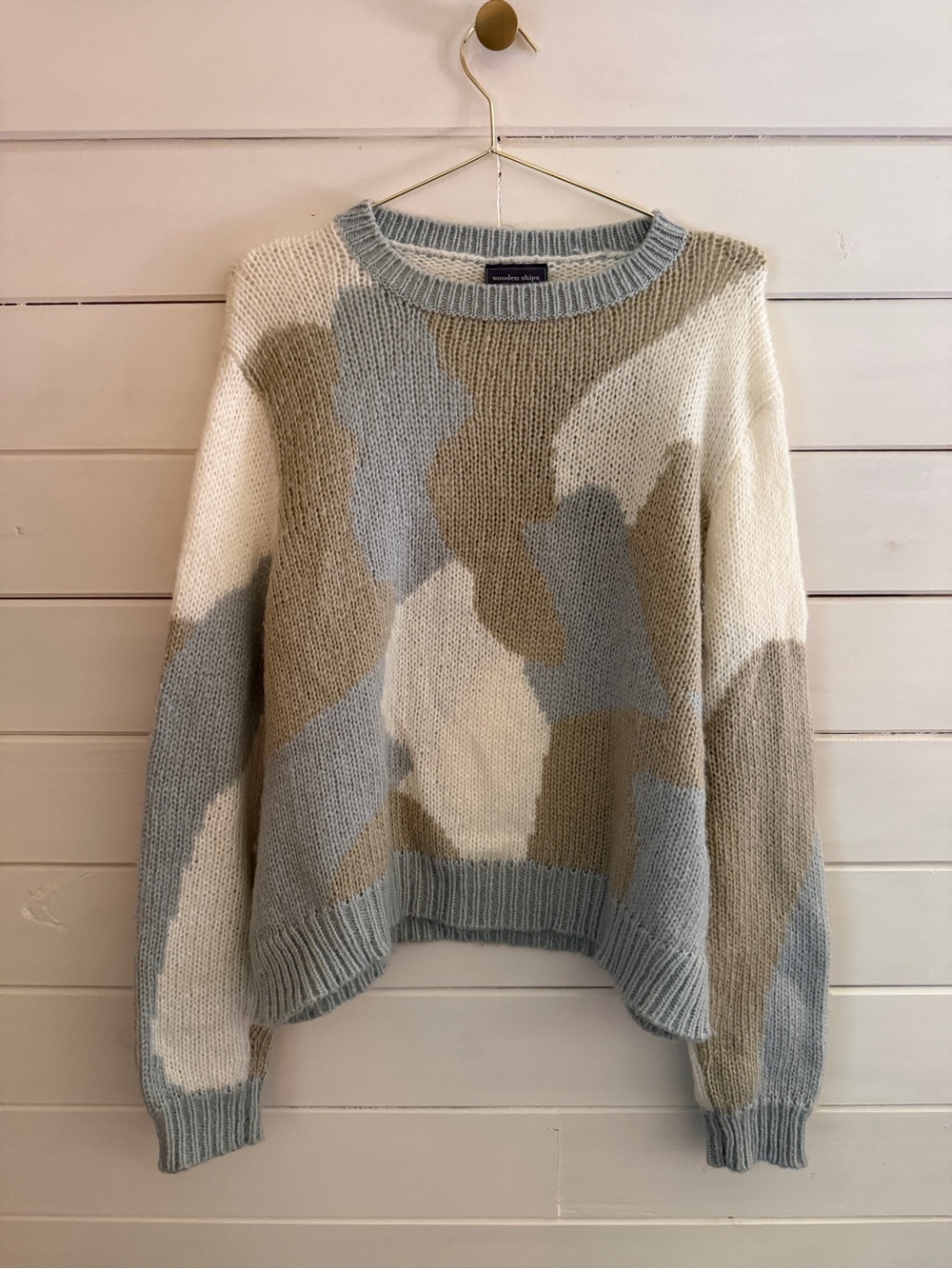 Wooden Ships Sweater Women's S/M Beige Camo Wool, Mohair Blend Quiet Luxury Cozy